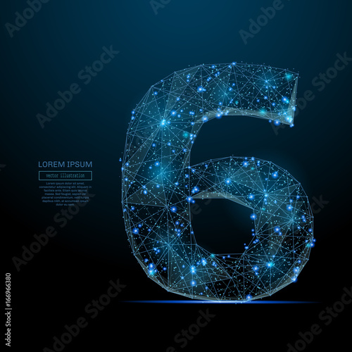 Abstract image of a number six in the form of a starry sky or space, consisting of points, lines, and shapes in the form of planets, stars and the universe Poster Mural XXL
