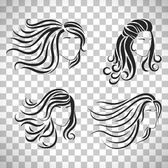 Female head silhouettes with beautiful hair