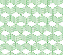 Abstract 3d Striped Cubes Geometric Seamless Pattern In Green And White, Vector