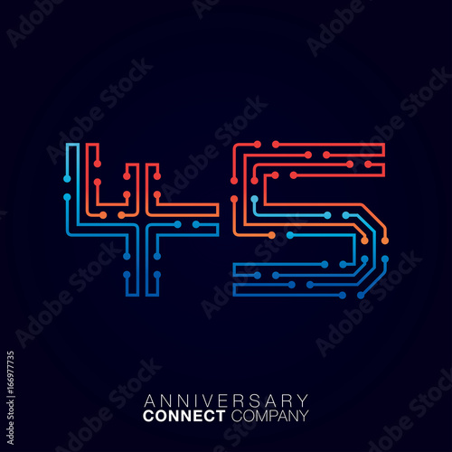 Photographie 45 Anniversary, Letter forty-five logotype orange and blue color,Technology and