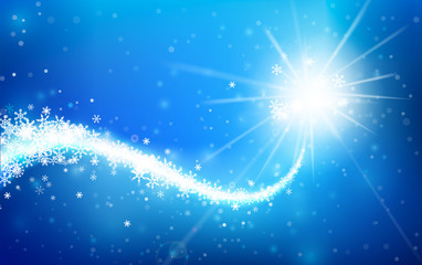 Poster - winter snowflake falling with glittering and lighting over blue abstract background for winter celeb