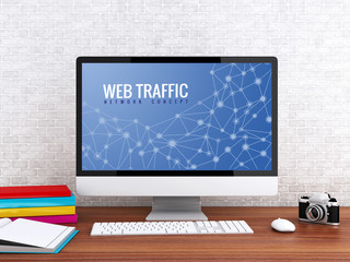 Poster - 3d Computer with words WEB TRAFFIC.
