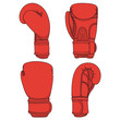 Set of illustrations with red boxing gloves. Isolated colorful vector objects on white.