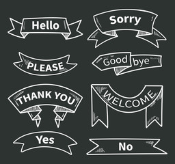 Wall Mural - dialog words on ribbons. short phrases. thank you, hello, please, yes, no, sorry, welcome