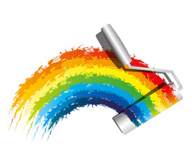 Sticker - Paint roller and rainbow.