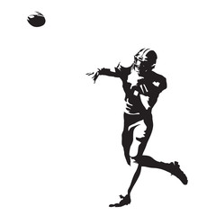 Wall Mural - American football player throwing ball, abstract vector silhouette