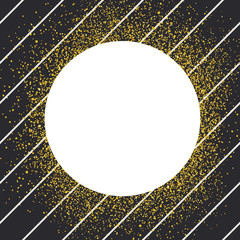 Aufkleber - Invitation card design template. Diagonal black lines pattern and white circle shaped copyspace with golden chaotic dots.
