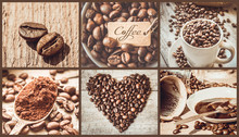 Collage Many Pictures Of Coffee.  