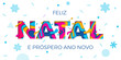 Feliz Natal Merry Christmas Portuguese greeting card vector papercut multi color layers