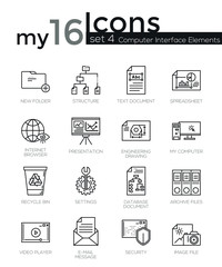 Modern thin line icons set of computer interface elements.