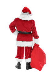 Wall Mural - Authentic Santa Claus with big gift bag on white background