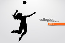 Silhouette Of Volleyball Player.