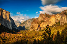 Yosemite Valley And Bridalveil Fall At Sunset