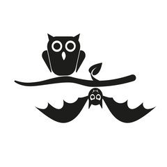 Sticker - Owl and bat sitting on branch simple icon