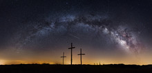 The Milkyway Galaxy Arching Over Three Crosses