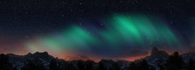 A Beautiful Green And Red Aurora Dancing Over The Hills