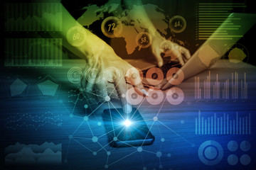 Poster - business and technology abstract. Internet of Things. Information Communication Technology. Mixed media.