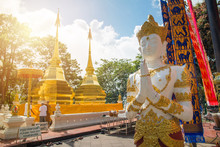 Wat Phra That Doi Tung An Iconic Two Golden Pagoda On Doi Tung Mountain In Chiang Rai Province Of Thailand.