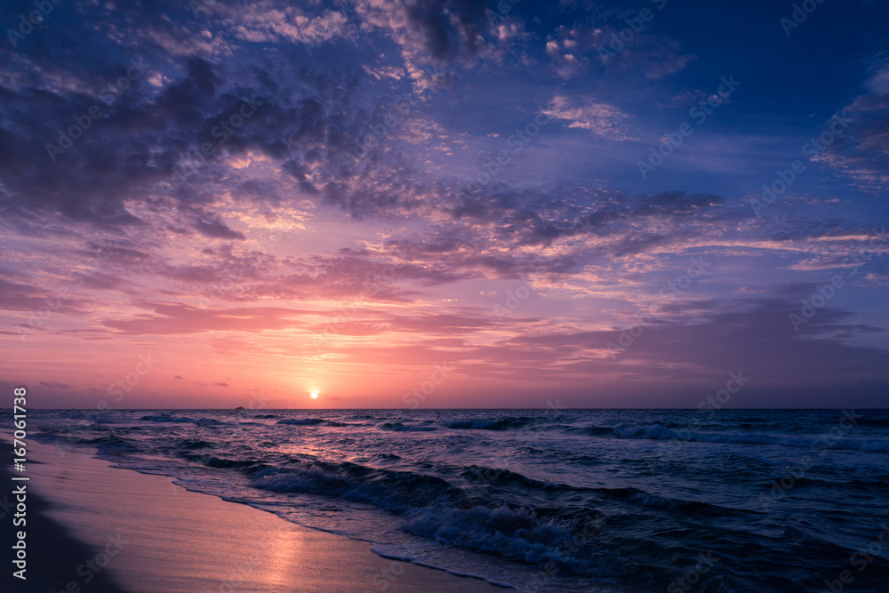 Nature in twilight period, Sunrise or Sunset over the sea with beach ...