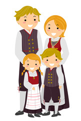 Wall Mural - Stickman Family Traditional Norwegian Clothes