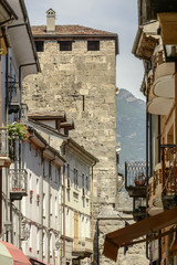 Wall Mural - old houses and Roman tower of Porta Pretoria, Aosta, Italy