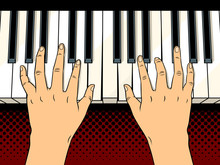 Hands On Piano Keys Pop Art Vector Illustration
