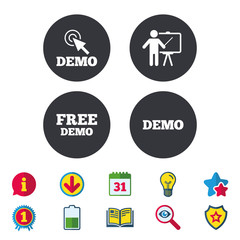 Poster - Demo with cursor icon. Presentation billboard.