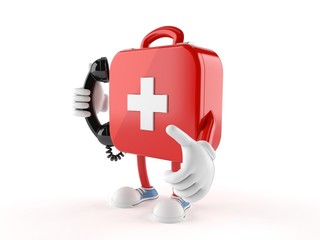 Poster - First aid kit character holding a telephone handset