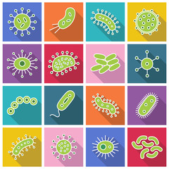 Wall Mural - Germs and Bacteria Icon Set - vector illustration - red, yellow, pink, green, blue and purple