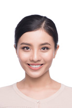 Passport Photo Of Asian Female, Natural Look Healthy Skin