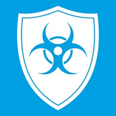 Wall Mural - Shield with a biohazard sign icon white