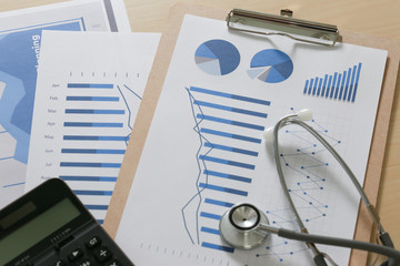 Poster - financial report chart and calculator medical report and stethoscope