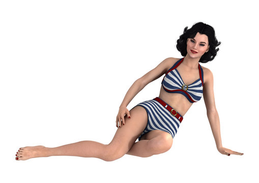 3D Rendering Pinup Girl on White