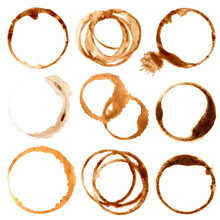 Coffe Stains And Splashes, Dirty Brown Cup Rings Vector Set