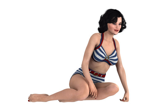 3D Rendering Pinup Girl on White