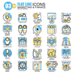 Poster - thin line marketing and finance icons set