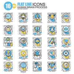 Leinwandbilder - Thin line human brain process icons set