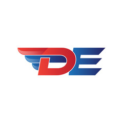 fast initial letter DE logo vector wing