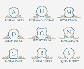 Canvas Print - decorative ornament text signs for luxury logo or classic signage with heraldry shields elements for