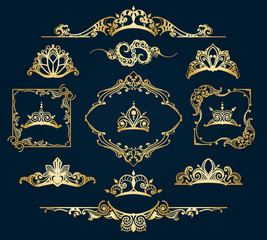 Canvas Print - victorian style golden decor elements. filigree vector royal motif gold design calligraphic ornament