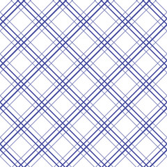 Wall Mural - Geometric plaid diagonal line blue and white minimalistic vector pattern. Checkered background.