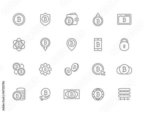 Set Of Vector Bitcoin Line Icons Investments Payments And Exchange - 