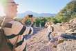 © luengo_ua - Travel and tourism. Senior family couple taking photo together on ancient sightseeing.