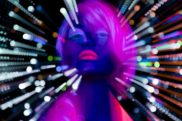 Canvas Print - glow uv neon sexy disco female cyber doll