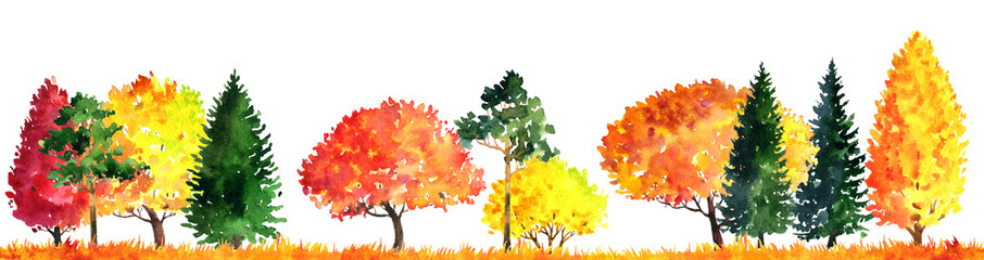 watercolor landscape with trees