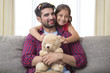 © IndiaPix - Father wearing make up posing with daughter holding teddy bear