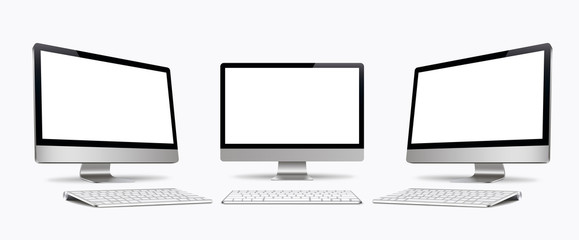 Poster - desktop computer screen with keyboard vector isolated, monitor, realistic,3d, isolated - stock vecto