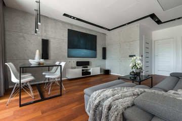 Home interior with cement wall