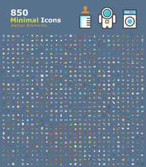 Poster - Set of 850 Minimalistic Solid Colored Icons . Isolated Vector Elements