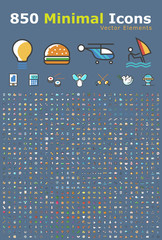Poster - Set of 850 Minimalistic Solid Colored Icons . Isolated Vector Elements